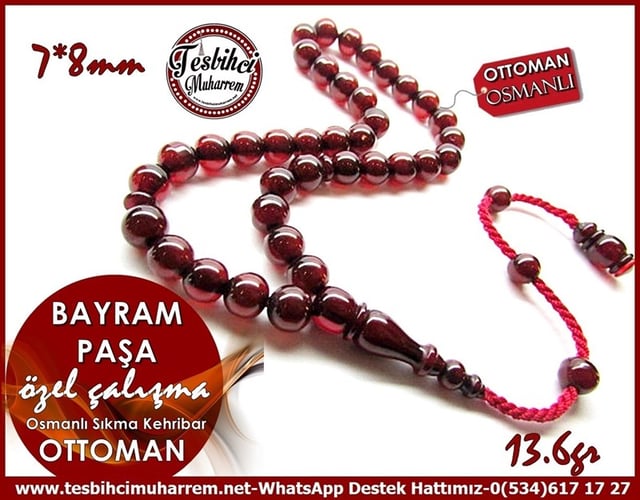 Özel Çalışma Bileklik Vişne Osmanlı Sıkma Kehribar Tesbih Bayram Paşa