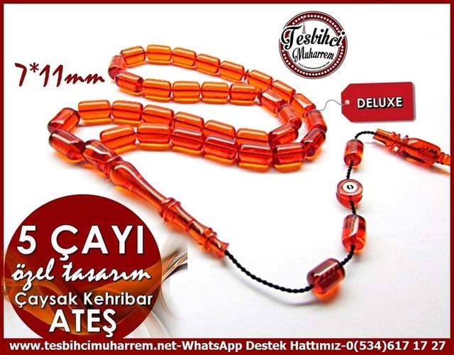 Özel Çalışma Damarlı Çaysak Ateş Kehribar Tesbih 5 Çayı