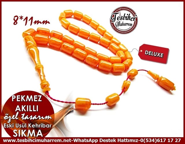 Özel Çalışma Damarlı Eski Usül Sıkma Kehribar Tesbih Pekmez Akıllı