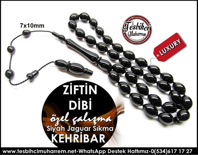 Özel Çalışma Eski Alman Objeden Siyah Sıkma Kehribar Tesbih Ziftin Dibi