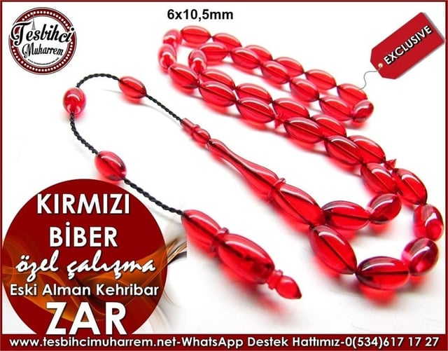 Özel Çalışma Eski Alman Zar Kehribar Tesbih Kırmızı Biber
