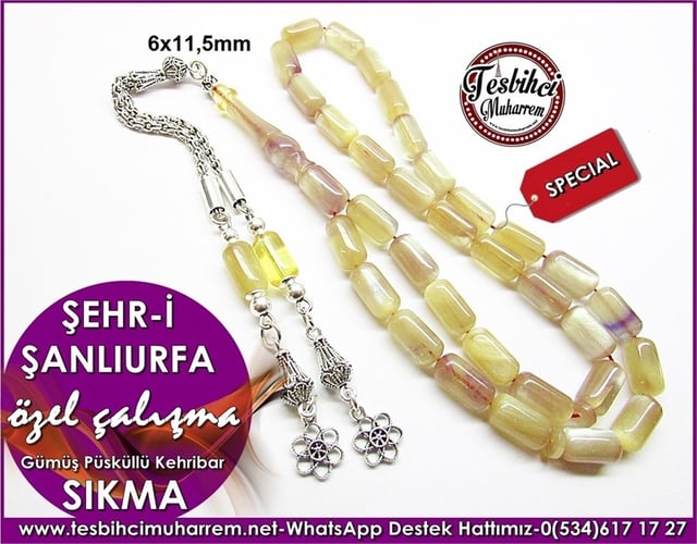 Özel Çalışma Gümüş Püsküllü Kehribar Tesbih Şehr-i Şanlıurfa 