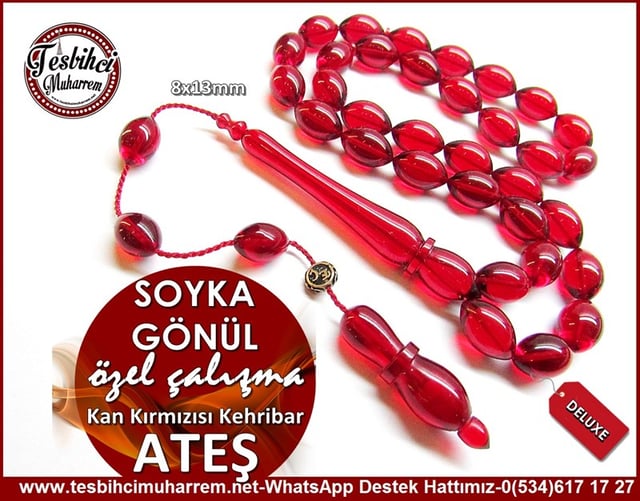 Özel Çalışma Kan Kırmızısı Ateş Kehribar Tesbih Soyka Gönlüm
