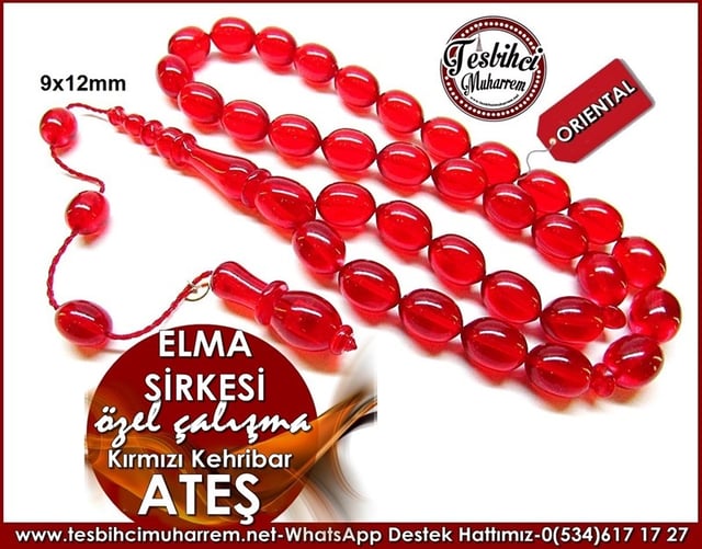 Özel Çalışma Kırmızı Beyzi Model Ateş Kehribar Tesbih Elma Sirkesi
