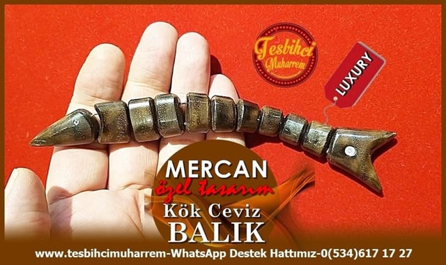 Özel Çalışma Kök Ceviz Ağacından Açık Kave Balık Zaza Tesbih Mercan