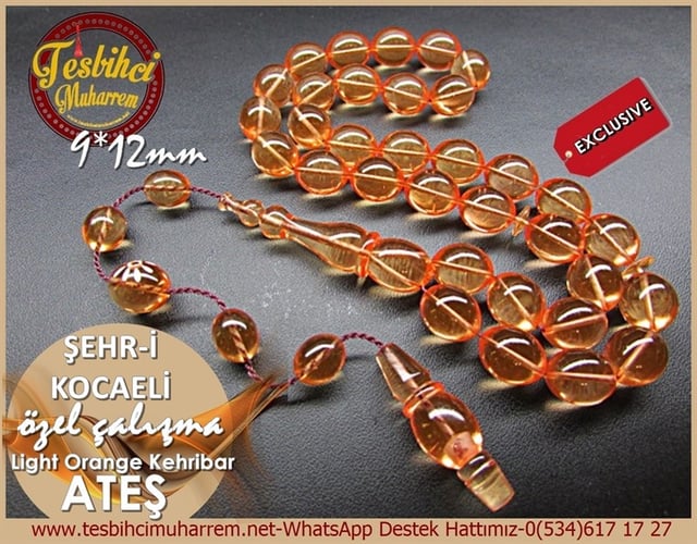 Özel Çalışma Light Orange Ateş Kehribar Tesbih Şehr-i Kocaeli 