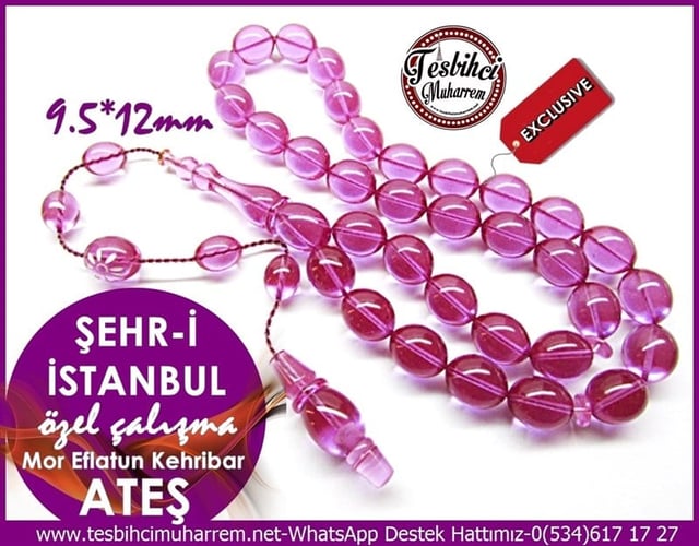 Özel Çalışma Mor Eflatun Ateş Kehribar Tesbih Şehr-i İstanbul 