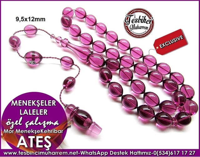 Özel Çalışma Mor Menekşe Ateş Kehribar Tesbih Menekşeler Laleler