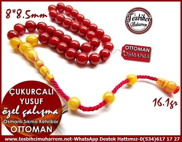 Özel Çalışma Osmanlı Sıkma Kehribar Tesbih Çukurcalı Yusuf