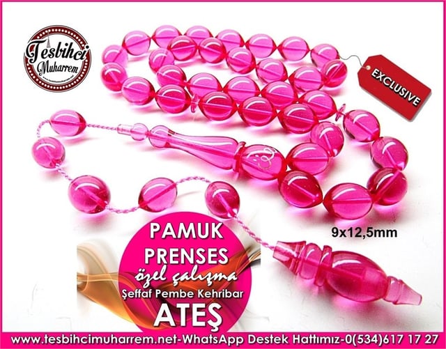 Özel Çalışma Pembe Ateş Kehribar Tesbih Pamuk Prenses