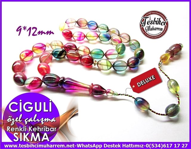 Özel Çalışma Renkli Curcumix Sıkma Kehribar Tesbih Ciguli 
