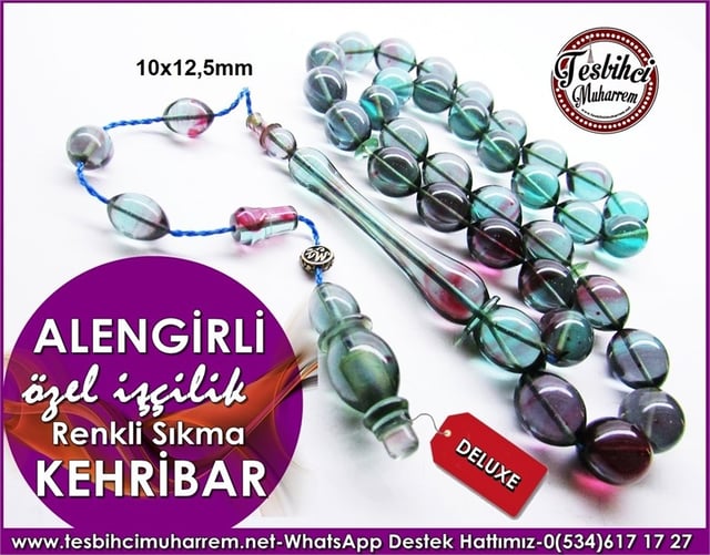 Özel Çalışma Renkli Sıkma Kehribar Tesbih Alengirli
