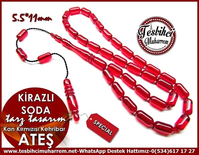Özel Çalışma Tarz Tasarım İnce Kapsül Ebruli Ateş Kehribar Tesbih Kirazlı Soda