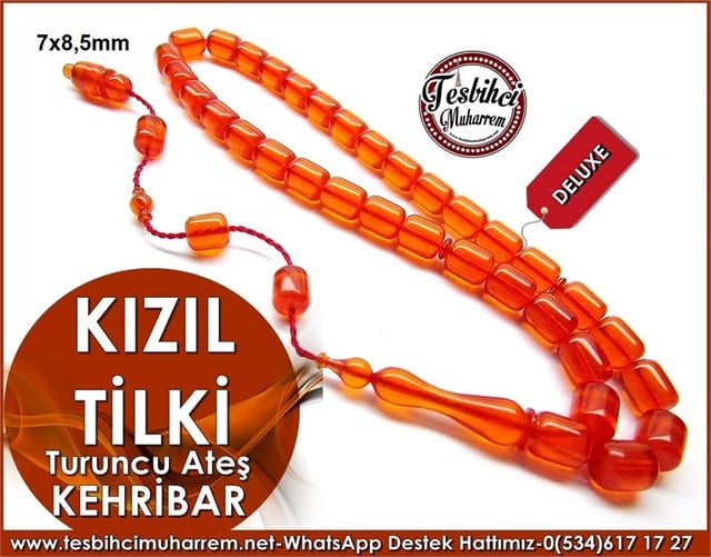 Özel Çalışma Turuncu Ateş Kehribar Tesbih Kızıl Tilki 