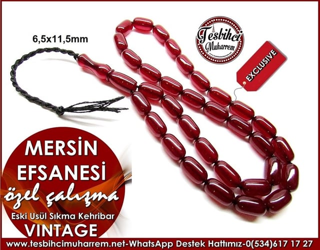 Özel Çalışma Vintage Sıkma Kehribar Tesbih Mersin Efsanesi