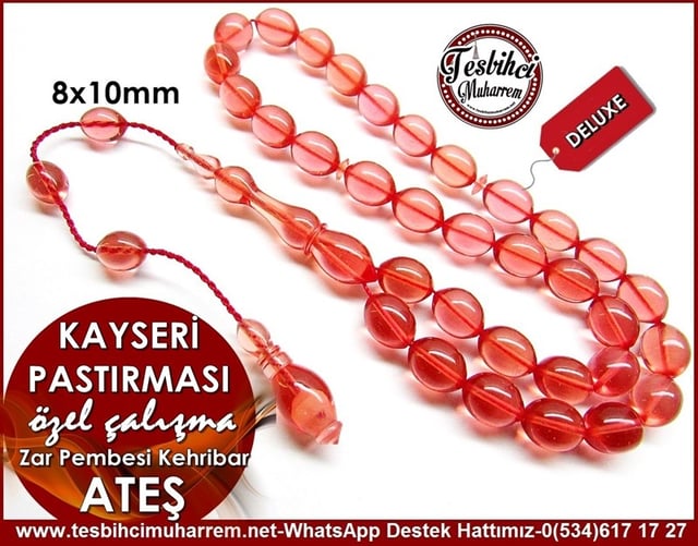 Özel Çalışma Zar Pembesi Ateş Kehribar Tesbih Kayseri Pastırması