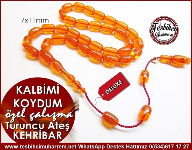 Özel Çalışma Zar Turuncusu Tarz Ateş Kehribar Tesbih Kalbimi Koydum