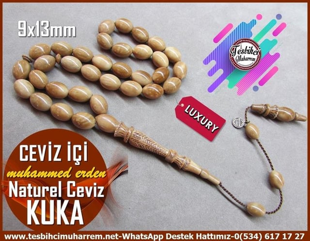 Kuka Ağacı TesbihlerTM12247Özel Gömme Kutusunda Kalem İşçilikli Beyzi Kesim Naturel Kuka Tesbih Ceviz İçi Özel Gömme Kutusunda Kalem İşçilikli Beyzi Kesim Naturel Kuka Tesbih Ceviz İçi 