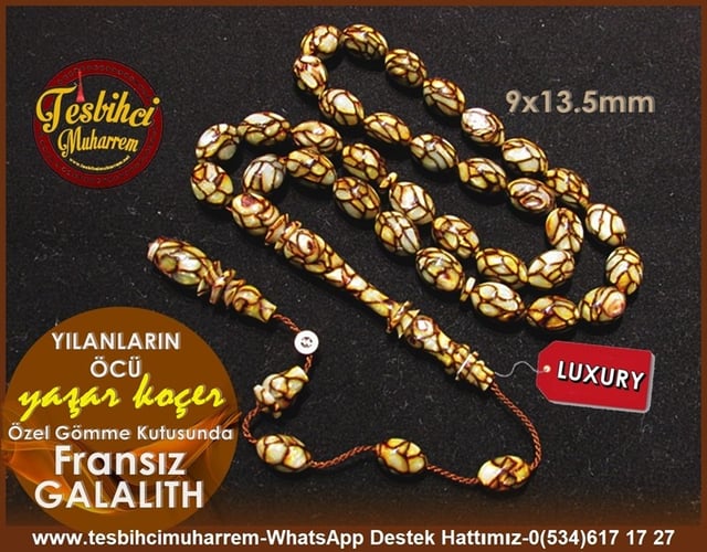Özel Gömme Kutusunda Özel Tasarım Fransız Galalith Tesbih Yılanların Öcü