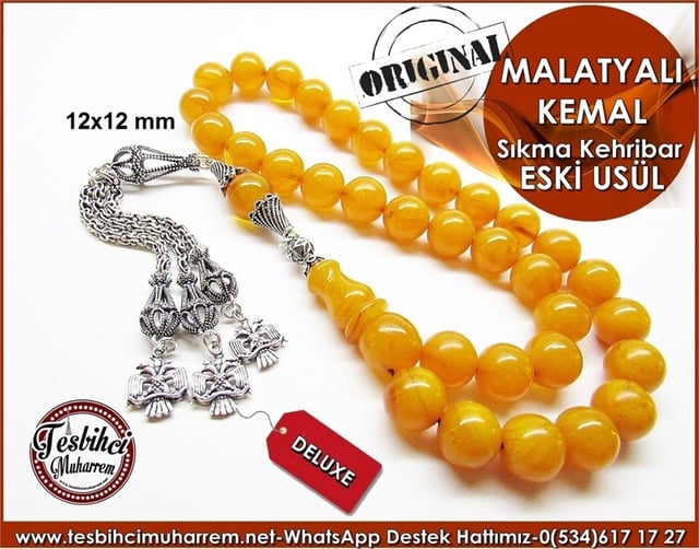 Özel Gümüş Eski Usül Sıkma Kehribar Tesbih Malatyalı Kemal 