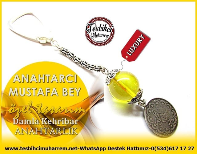 Özel Gümüş Tasarım Eski Damla Kehribar Anahtarlık Anahtarcı Mustafa Bey