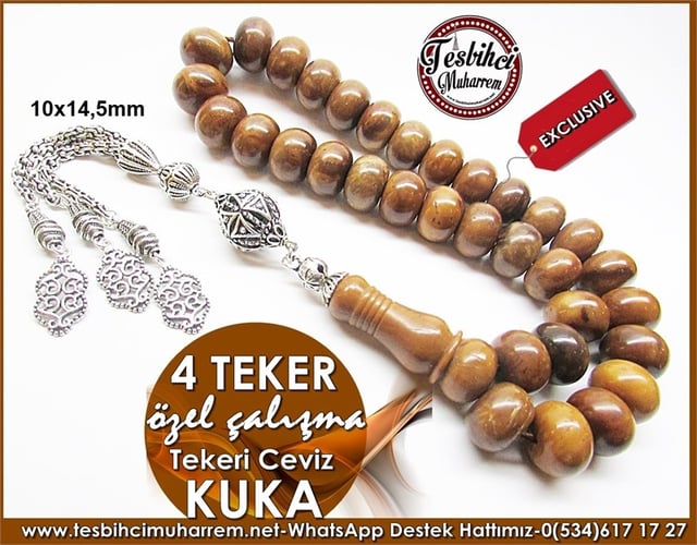 Özel Gümüş Tasarım Eski Usül Ceviz Kuka Tesbih 4 teker