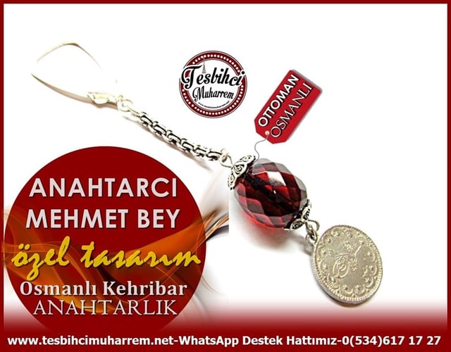 Özel Gümüş Tasarım Fasetalı Osmanlı Ateş Kehribar Anahtarlık Anahtarcı Mehmet Bey