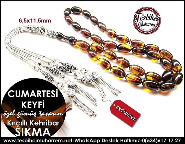 Özel Gümüş Tasarım Kırçıllı Sıkma Kehribar Tesbih Cumartesi Keyfi