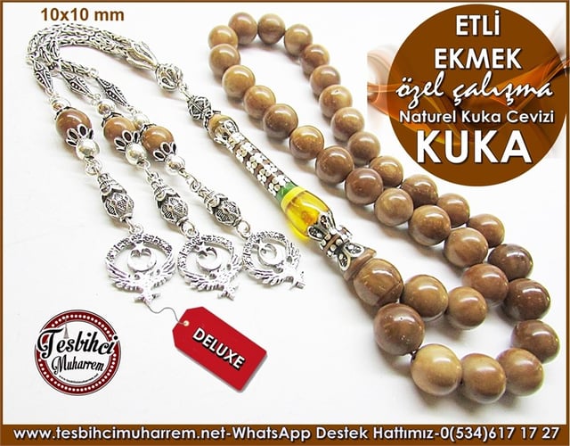 Özel Gümüş Tasarım Naturel Kuka Cevizi Tesbih Etli Ekmek 