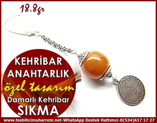 Özel Gümüş Tasarım Sıkma Kehribar Anahtarlık