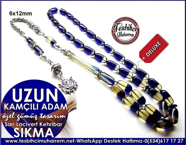 Özel Gümüş Tasarım Sıkma Kehribar Tesbih Uzun Kamçılı Adam