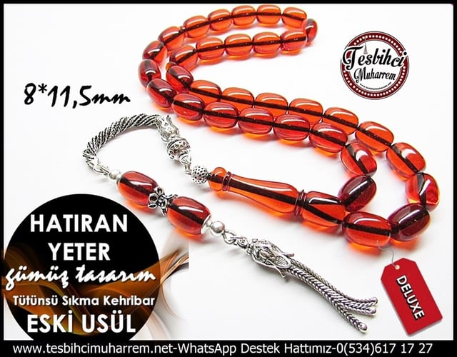 Özel Gümüş Tasarım Tütünsü Sıkma Kehribar Tesbih Hatıran Yeter 