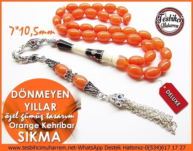Özel Gümüş Tasarım Vintage Orange Sıkma Kehribar Tesbih Dönmeyen Yıllar 