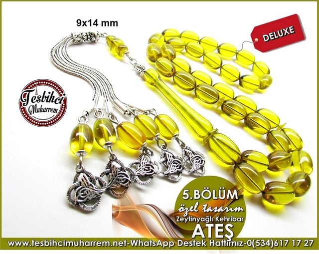 Özel Gümüş Tasarım Zeytinyağı Yeşil Ateş Kehribar Tesbih 5.Bölüm 
