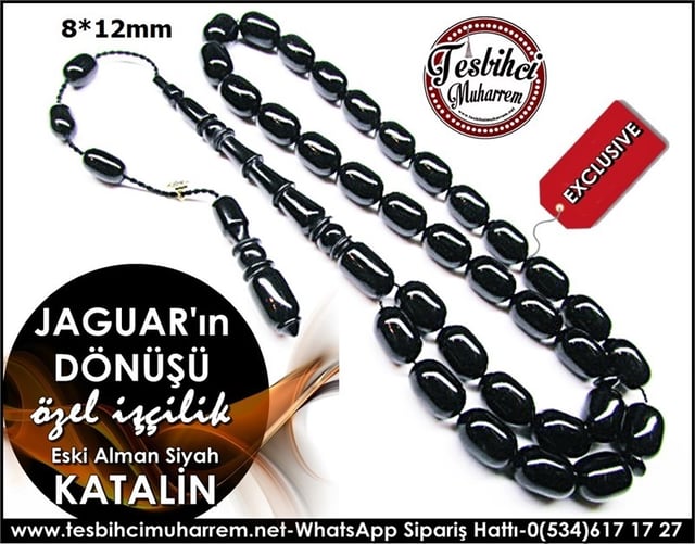 Özel İşçilik Alman Siyah Katalin Tesbih 8X12 mm Jaguarın Dönüşü