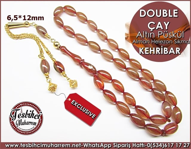 Özel İşçilik Altın Püskül Alman Sıkma Kehribar Tesbih Double Çay