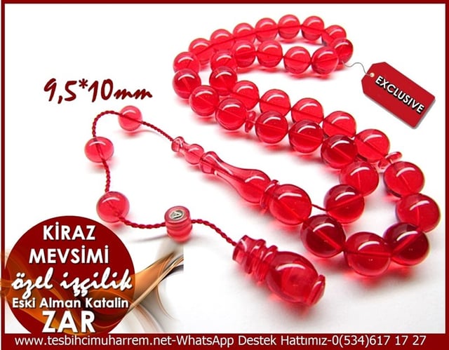 Özel İşçilik Eski Alman  Müselles Zar Kehribar Tesbih Kiraz Mevsimi
