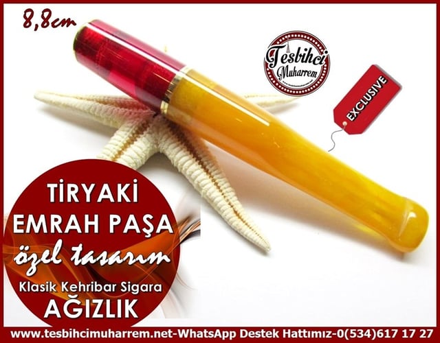 Özel İşçilik İki Renk Sıkma Kehribar Ağızlık Tiryaki Emrah Paşa