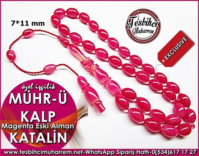 Özel İşçilik Magenta Katalin Tesbih 7*11 mm Mühr-ü Kalp 