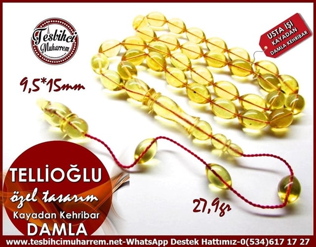 Özel İşçilik Naturel Kayadan Damla Kehribar Tesbih Tellioğlu