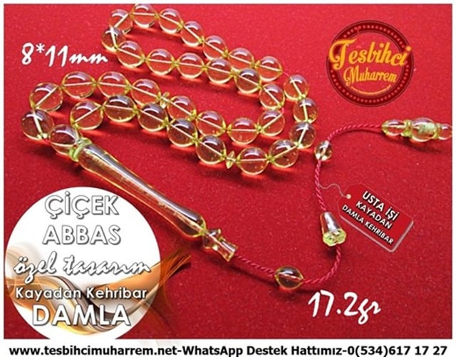 Özel İşçilik Naturel Kayadan Damla Kehribar Tesbih Çiçek Abbas