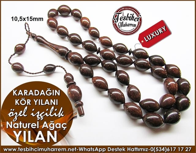 Özel İşçilik Naturel Yılan Ağacı Snakewood Tesbih Karadağın Kör Yılanı 