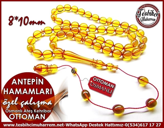 Özel İşçilik Osmanlı Ateş Kehribar 45 lik Tesbih Antepin Hamamları