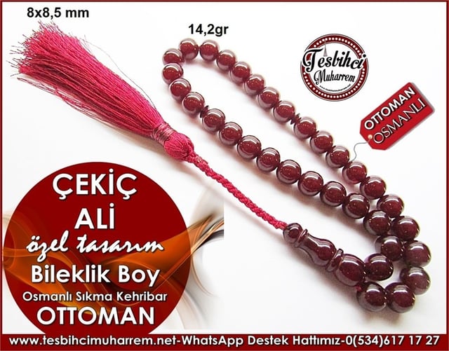 Özel İşçilik Osmanlı Sıkma Kehribar Tesbih Çekiç Ali