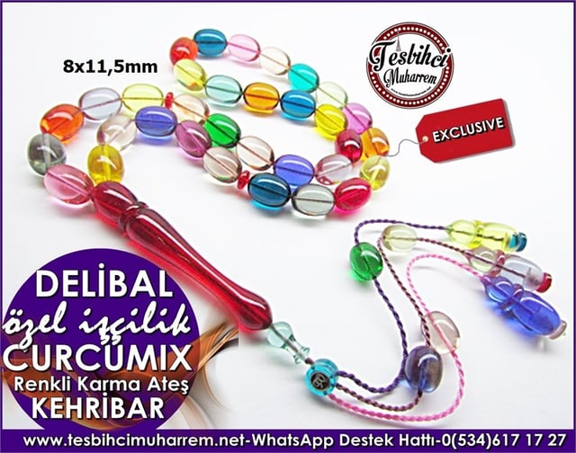 Özel İşçilik Renkli Curcumix Ateş Kehribar Tesbih Sarkaçi Delibal