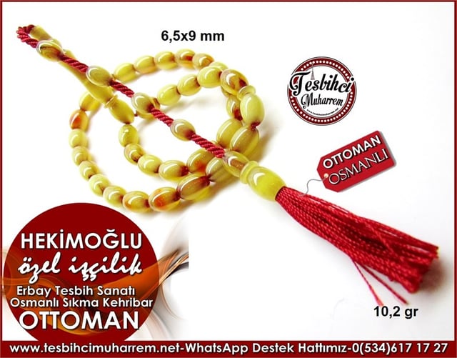 Özel İşçilik Tek Parça Osmanlı Kolyeden Sıkma Kehribar Tesbih Hekimoğlu