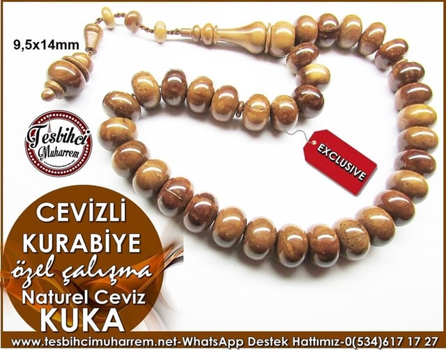 Özel İşçilik Teker Kesim Naturel Kuka Cevizi Tesbih Cevizli Kurabiye
