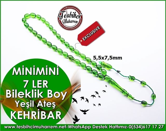 Özel İşçilik Yeşil Ateş Kehribar Tesbih Bileklik Boy Minimini 7 ler