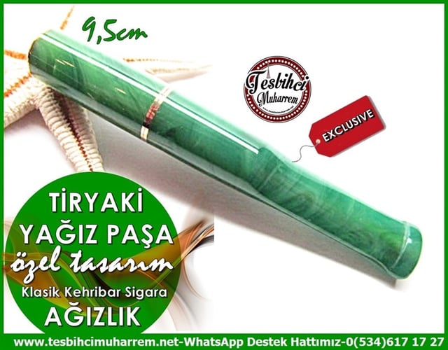 Özel İşçilik Yeşil Sıkma Kehribar Ağızlık Tiryaki Yağız Paşa