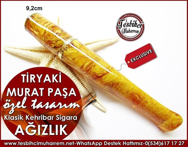 Özel İşçilik Yoğun Sarı Damarlı Klasik Sıkma Kehribar Ağızlık Murat Paşa